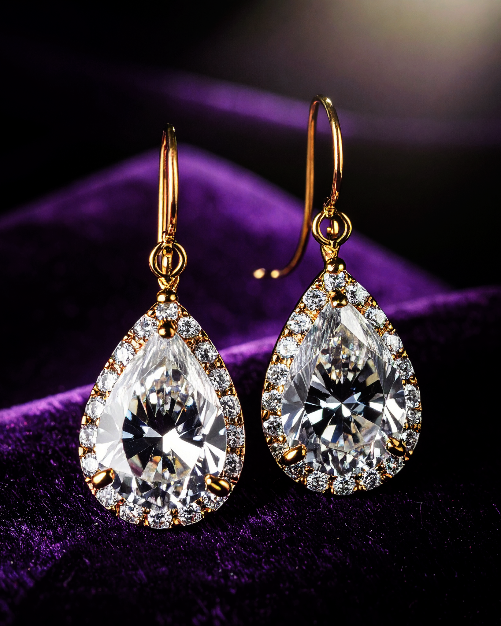 Pair of gold and diamond drop earrings